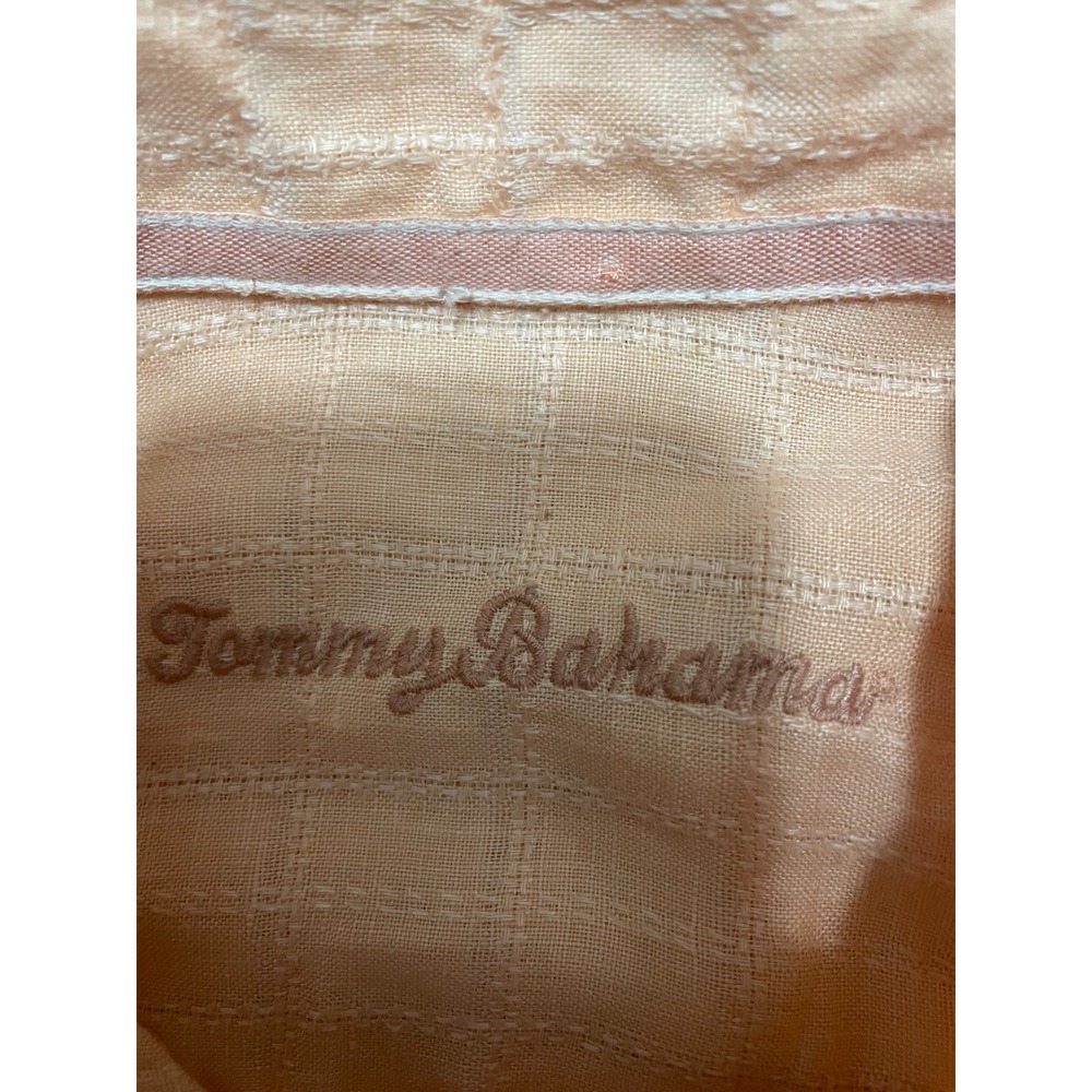 Tommy Bahama Shirt Mens Large Linen Woven Button Front Crest Patch - Picture 2 of 10